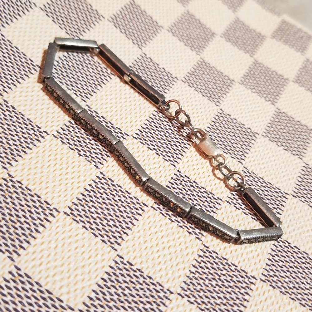 Art Deco Marcasite Sterling Silver Bracelet - Picture 3 of 7